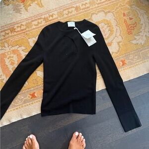 MARINO WOOL SIZE XS W TAGS Black KEYHOLE SLIT Long Sleeve Top